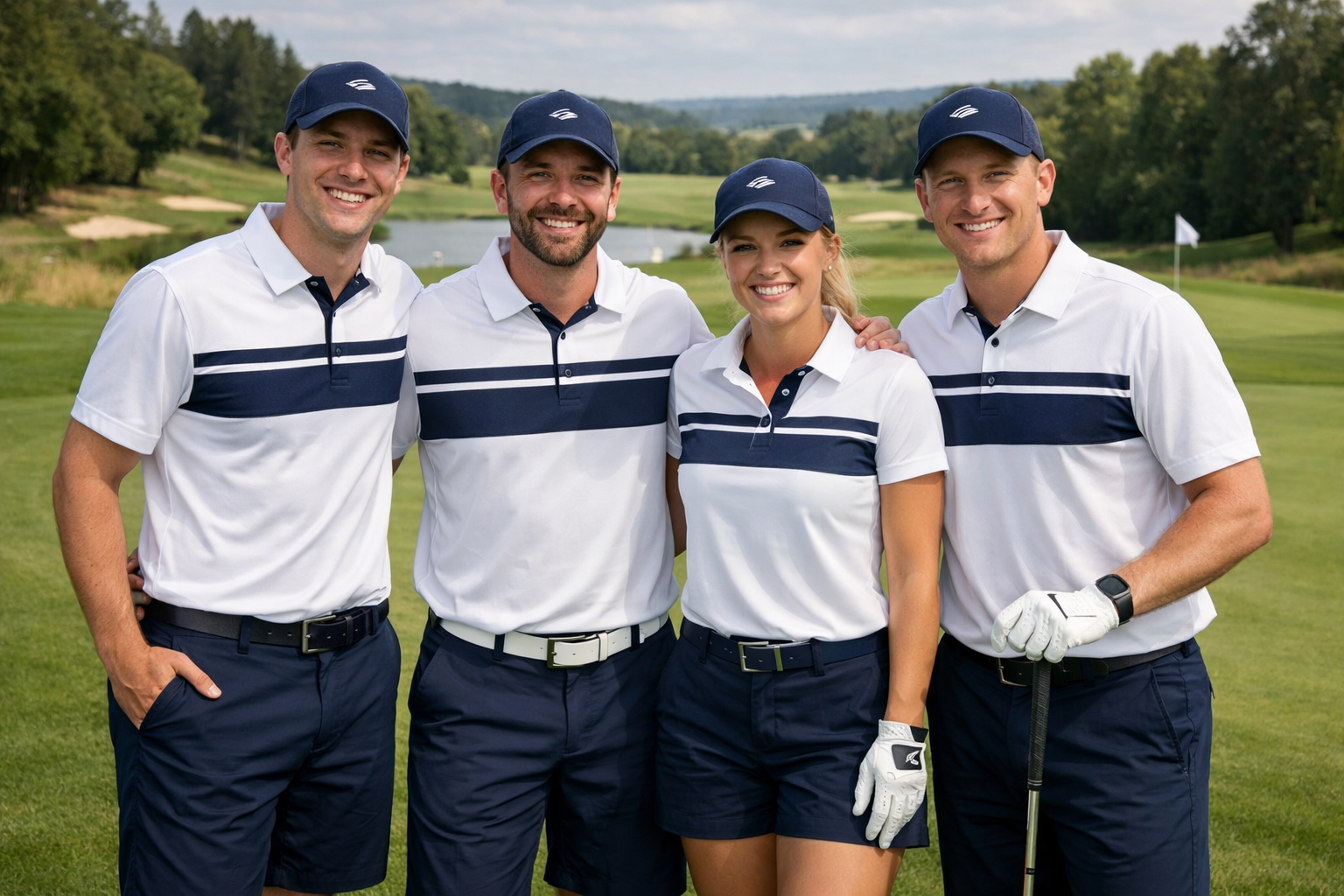 Golf team in matching gear at charity tournament